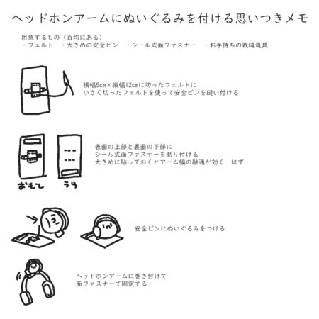 ヘッドホンアームにぬいぐるみを付ける思いつきメモ